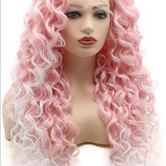 ✨KORI 24” PINK & WHITE OMBRÉ CURLY LACE FRONT WIG main image 3